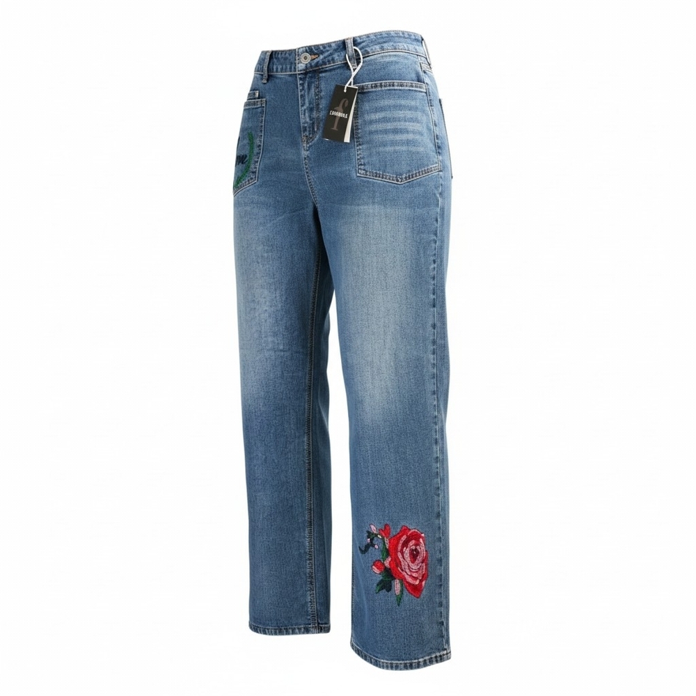 Flamingals NWT Women's Jeans Denim Rose Love 3XL Wide Leg 5-pockets